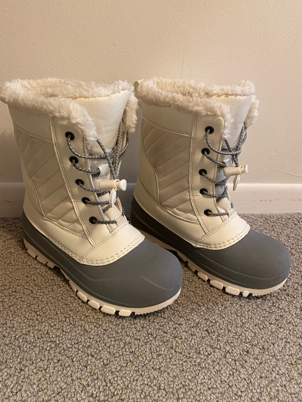 Kid’s Insulated Snow Boots - Cream and Gray